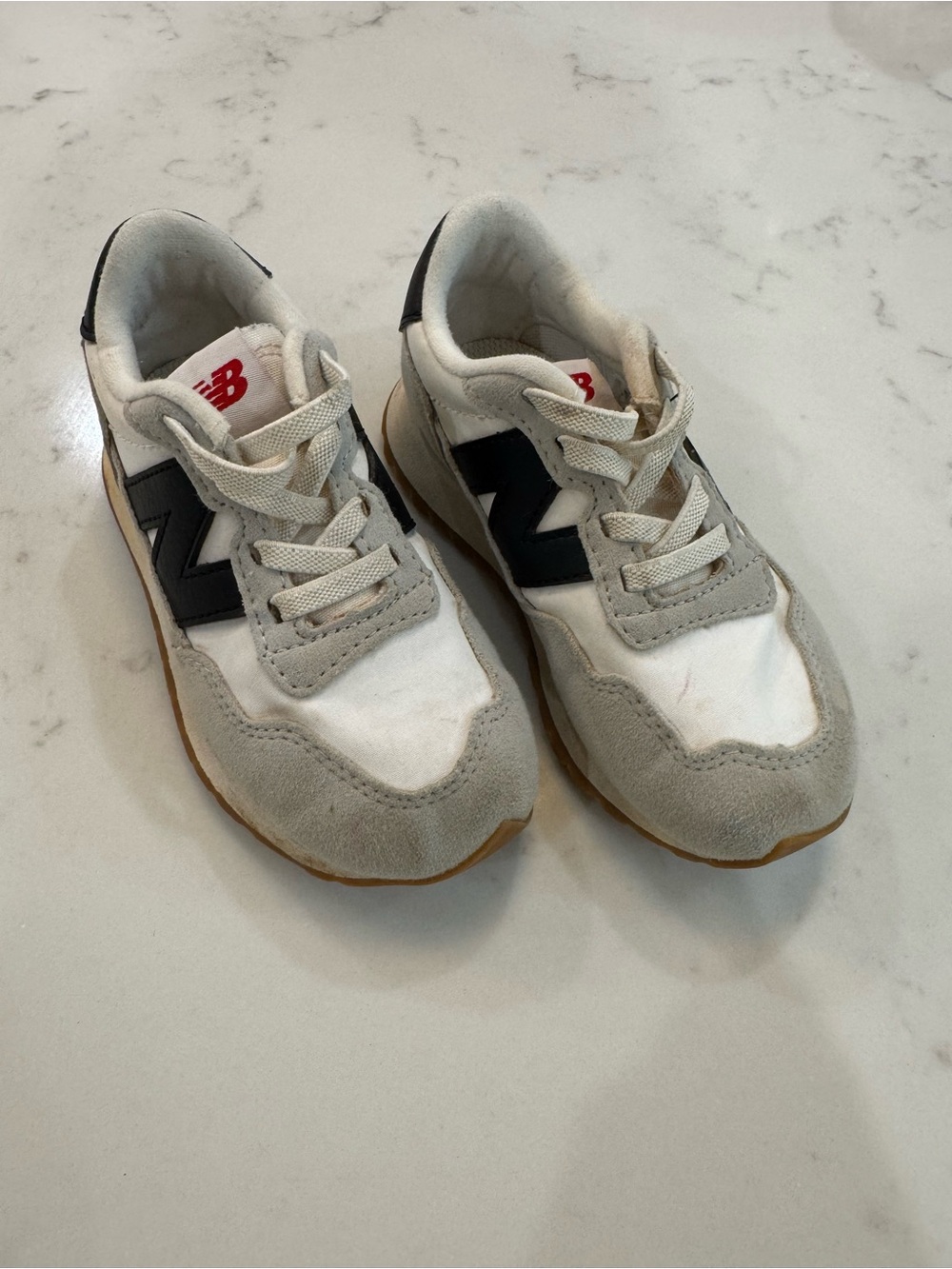 New Balance Kids White, Gray and Black Sneakers with Gum Sole